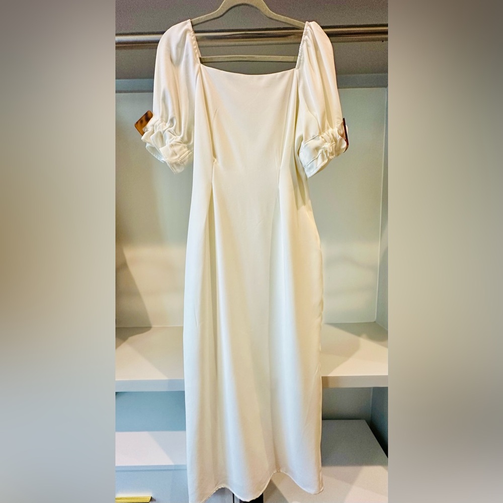 NWT Solid Square Neck Puff Sleeve Maxi Dress